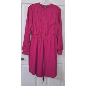 Apt 9 Women's 10 Magenta Long Sleeve Button Up Elastic Waist Dress Business